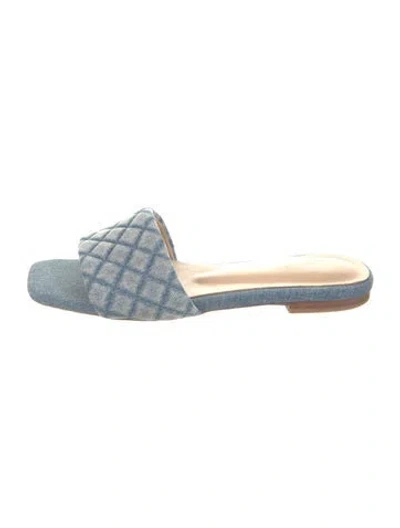 Pre-owned L'agence Denim Plaid Print Slides In Blue