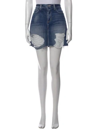 Pre-owned L'agence Distressed Accents Mini Skirt In Blue