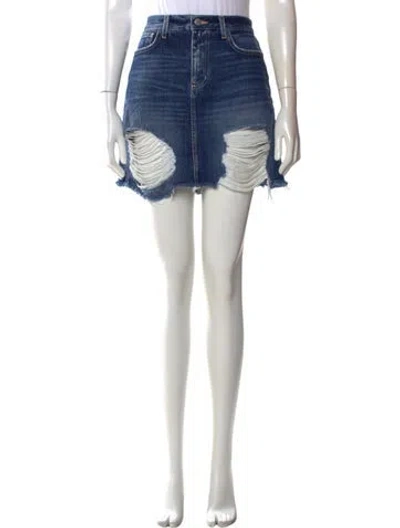 Pre-owned L'agence Distressed Accents Mini Skirt In Blue