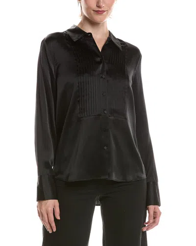 L'agence Divya Pintuck Silk Tux Shirt In Black