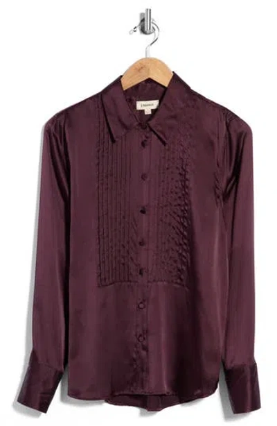 L'agence Divya Pintuck Silk Tux Shirt In Burgundy