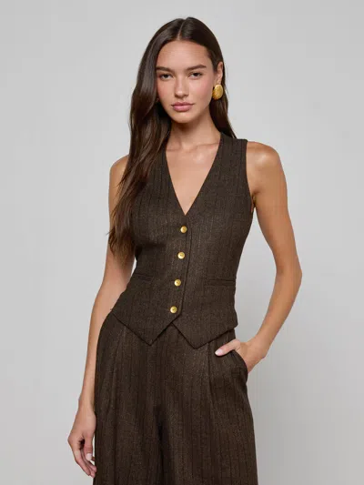 L'agence Drina Pinstriped Vest In Animal Print