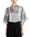 L'agence Dru Silk Mandarin Collar Blouse In Gray