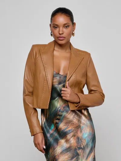 L'agence Dulcie Leather Blazer In Brown