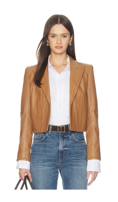 L'agence Dulcie Leather Whipstitch Blazer In Brown