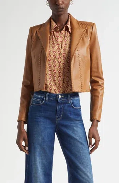 L'agence Dulcie Whipstitch Leather Jacket In Brown