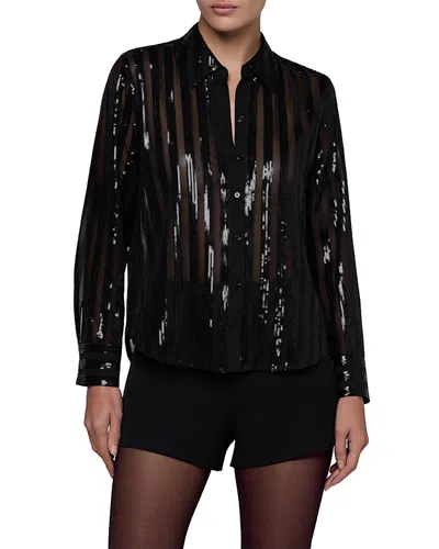 L'agence Dyana Sequin Stripe Long Sleeve Blouse In Black