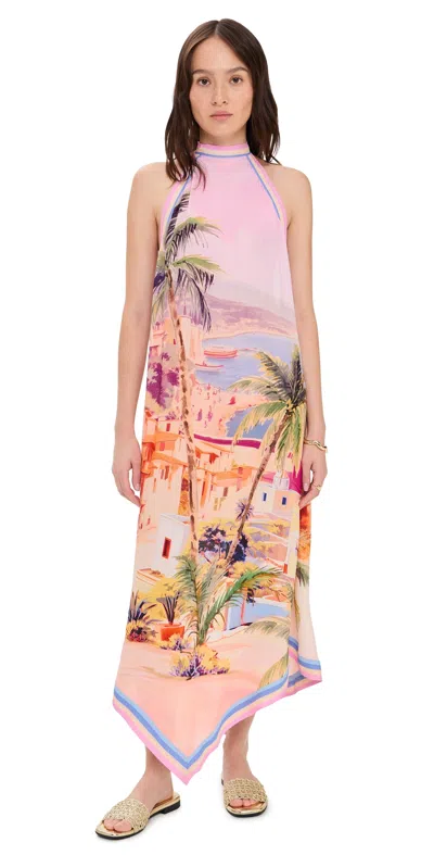 L'agence Elise Postcard Print Halter Midi Dress Multi In Purple