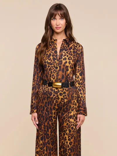 L'agence Ellery Blouse In Tan Multi Javan Leopard