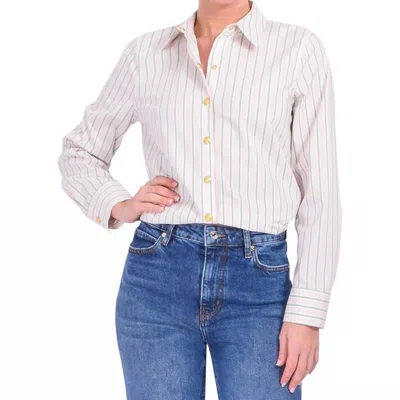 L'agence Ellery Long Sleeve Blouse In Baby Pink And Sage Stripe In White