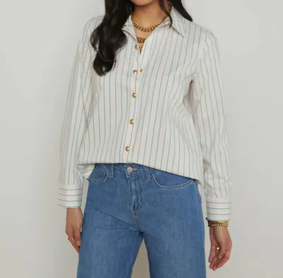 L'agence Ellery Poplin Button-down Shirt In Baby Pink/sage Stripe In Blue