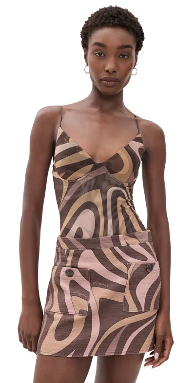 L'agence Elowen Underwire Thong Bodysuit Sepia Swirl In Burgundy