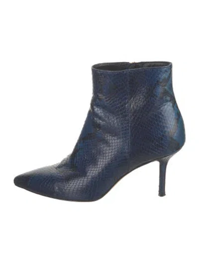Pre-owned L'agence Embossed Leather Animal Print Boots In Blue