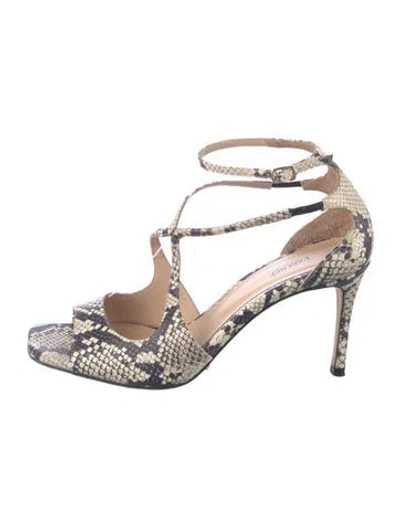 Pre-owned L'agence Embossed Leather Animal Print Sandals In Neutral