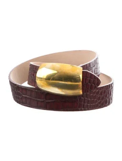 Pre-owned L'agence Embossed Leather Belt W/ Tags In Burgundy