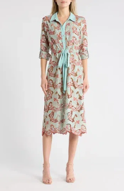 L'agence Emilio Floral Long Sleeve Midi Shirtdress In Blue