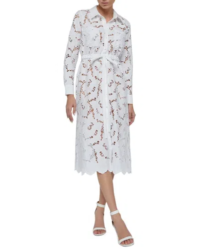L'agence Emilio Floral Embroidered Midi Shirtdress In White
