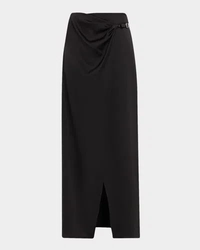 L'agence Emmarie Satin Buckle Maxi Skirt In Black
