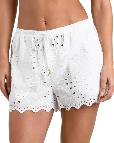 L'agence Enyo Monstera Eyelet Cover-up Shorts In White