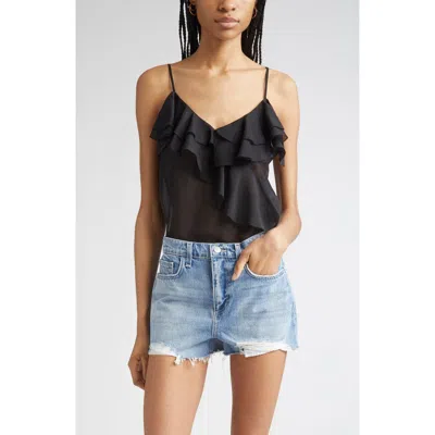 L'agence Erika Ruffle Silk Camisole In Black