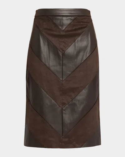 L'agence Erma Chevron Faux Leather Pencil Skirt In Brown