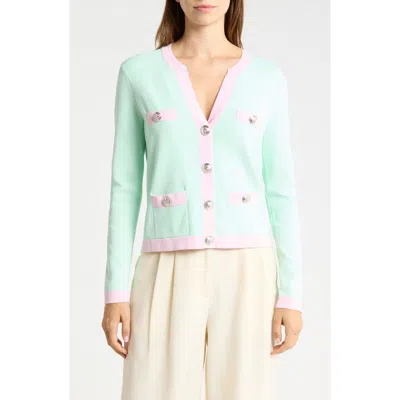 L'agence Estefania Contrast Trim Cardigan In Blue