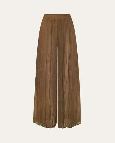 L'agence Ethel Wide-leg Crinkled Chiffon Pants In Brown