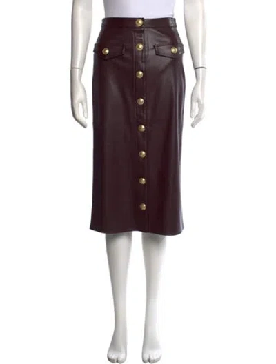 Pre-owned L'agence Faux Leather Midi Length Skirt In Burgundy