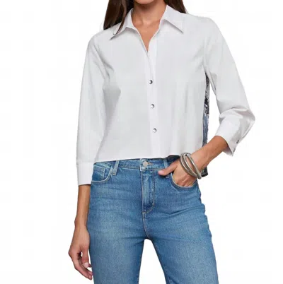 L'agence Fawn Panther Print Shirt In Ivory Multi Floral Scarf