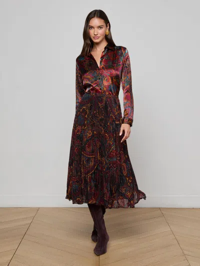 L'agence Fernanda Pleated Midi Skirt In Multi