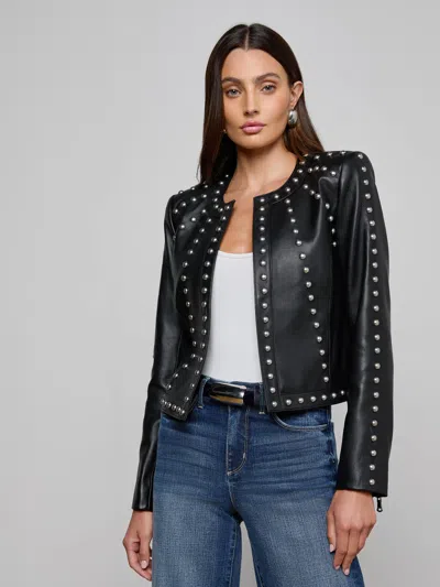 L'agence Fia Leather Studded Collarless Jacket In Black