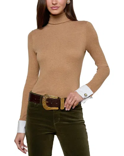 L'agence Flora Poplin Cuff Sweater In Brown