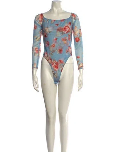 Pre-owned L'agence Floral Print Bateau Neckline Bodysuit W/ Tags In Multi