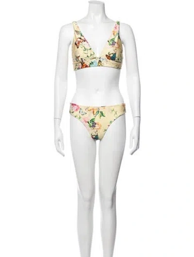Pre-owned L'agence Floral Print Bikini In White