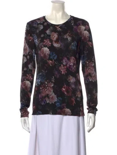 Pre-owned L'agence Floral Print Crew Neck Sweatshirt In Black