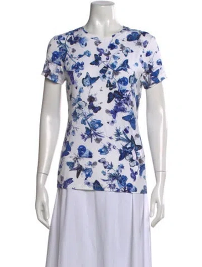 Pre-owned L'agence Floral Print Crew Neck T-shirt In Blue