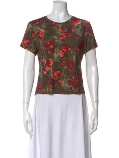 Pre-owned L'agence Floral Print Crew Neck T-shirt In Brown