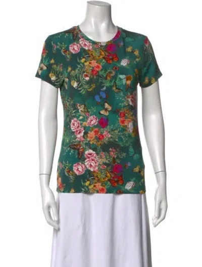 Pre-owned L'agence Floral Print Crew Neck T-shirt In Green