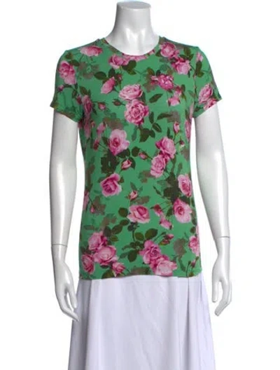 Pre-owned L'agence Floral Print Crew Neck T-shirt In Green