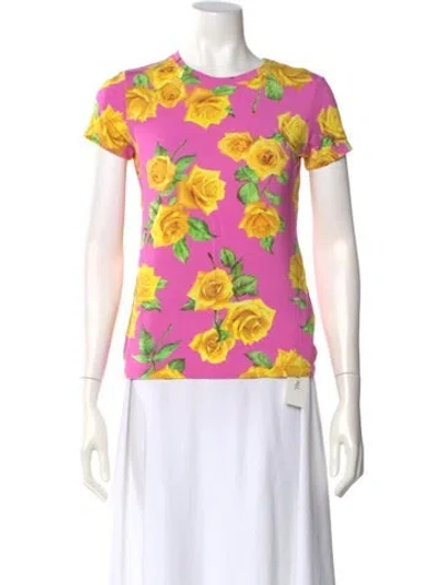 Pre-owned L'agence Floral Print Crew Neck T-shirt In Pink