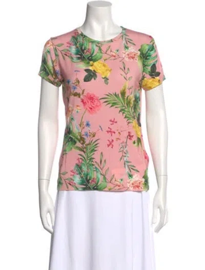 Pre-owned L'agence Floral Print Crew Neck T-shirt In Pink