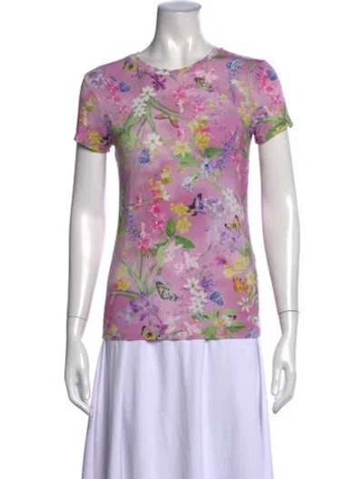 Pre-owned L'agence Floral Print Crew Neck T-shirt In Pink