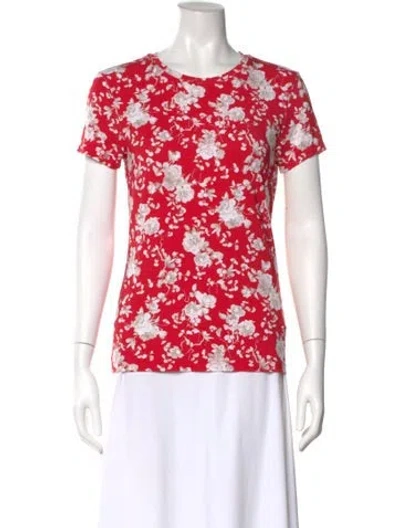 Pre-owned L'agence Floral Print Crew Neck T-shirt In Red