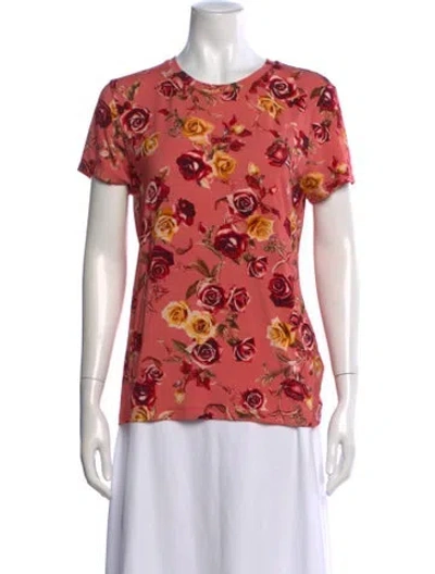 Pre-owned L'agence Floral Print Crew Neck T-shirt In Red