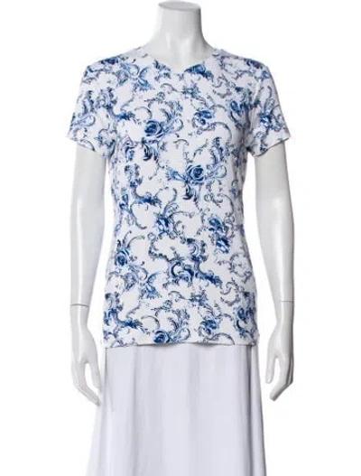 Pre-owned L'agence Floral Print Crew Neck T-shirt W/ Tags In Blue