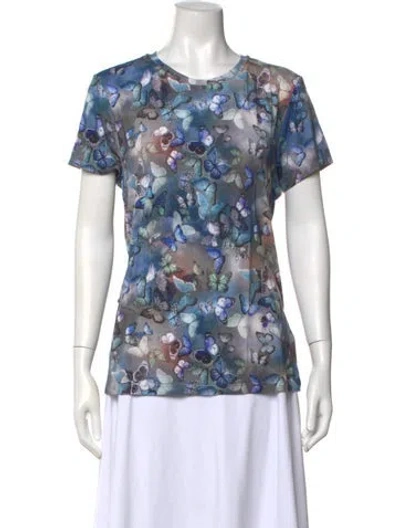 Pre-owned L'agence Floral Print Crew Neck T-shirt W/ Tags In Blue