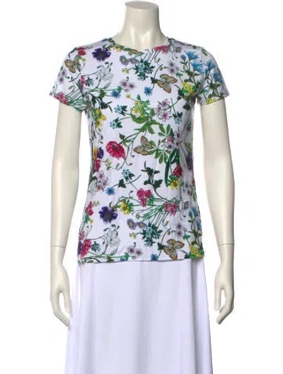 Pre-owned L'agence Floral Print Crew Neck T-shirt In White