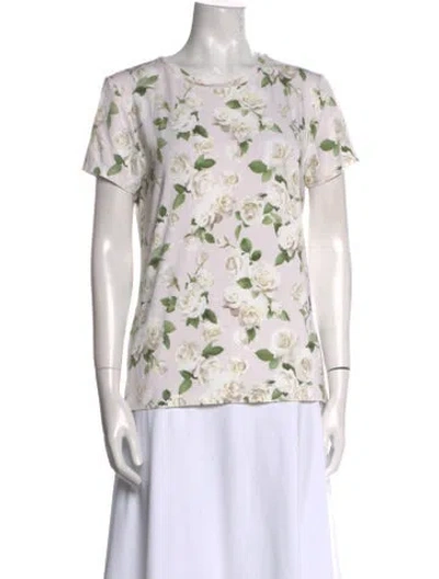 Pre-owned L'agence Floral Print Crew Neck T-shirt In White