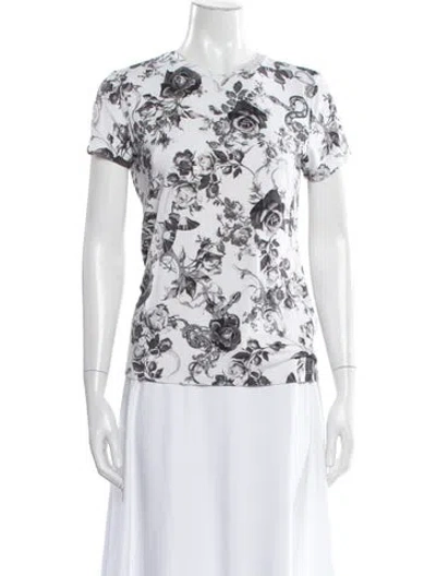 Pre-owned L'agence Floral Print Crew Neck T-shirt In White
