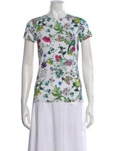 Pre-owned L'agence Floral Print Crew Neck T-shirt In White